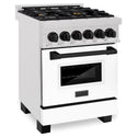 ZLINE Autograph Edition 24 in. 2.8 cu. ft. Legacy Dual Fuel Range with 4 Burner Gas Cooktop and Electric Convection Oven in Satin Stainless Steel with White Matte Door and Matte Black Accents, Open Box-Great Condition