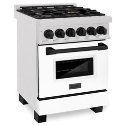 ZLINE Autograph Edition 24 in. 2.8 cu. ft. Legacy Dual Fuel Range with 4 Burner Gas Cooktop and Electric Convection Oven in Satin Stainless Steel with White Matte Door and Matte Black Accents, Open Box-Great Condition