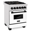 ZLINE Autograph Edition 24 in. 2.8 cu. ft. Legacy Dual Fuel Range with 4 Burner Gas Cooktop and Electric Convection Oven in Satin Stainless Steel with White Matte Door and Matte Black Accents, Open Box-Good Condition