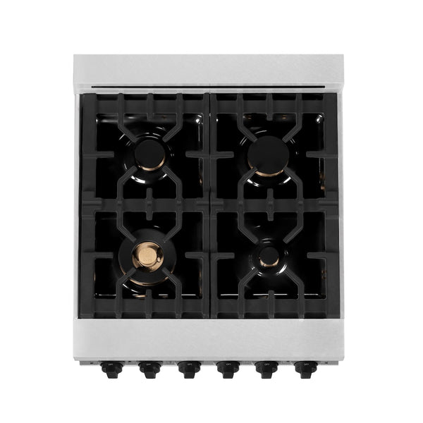 ZLINE Autograph Edition 24 in. 2.8 cu. ft. Legacy Dual Fuel Range with 4 Burner Gas Cooktop and Electric Convection Oven in Satin Stainless Steel with White Matte Door and Matte Black Accents, Open Box-Great Condition