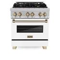 ZLINE Autograph Edition 30 in. 4.0 cu. ft. Legacy Dual Fuel Range with 4 Burner Gas Cooktop and Electric Convection Oven in Satin Stainless Steel with White Matte Door and Champagne Bronze Accents, Open Box-Good Condition