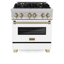 ZLINE Autograph Edition 30 in. 4.0 cu. ft. Legacy Dual Fuel Range with 4 Burner Gas Cooktop and Electric Convection Oven in Satin Stainless Steel with White Matte Door and Champagne Bronze Accents, Open Box-Great Condition