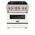 ZLINE Autograph Edition 30 in. 4.0 cu. ft. Legacy Dual Fuel Range with 4 Burner Gas Cooktop and Electric Convection Oven in Satin Stainless Steel with White Matte Door and Champagne Bronze Accents (RASZ-WM-30-CB)