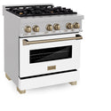 ZLINE Autograph Edition 30 in. 4.0 cu. ft. Legacy Dual Fuel Range with 4 Burner Gas Cooktop and Electric Convection Oven in Satin Stainless Steel with White Matte Door and Champagne Bronze Accents, Open Box-Good Condition