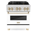ZLINE Autograph Edition 30 in. 4.0 cu. ft. Legacy Dual Fuel Range with 4 Burner Gas Cooktop and Electric Convection Oven in Satin Stainless Steel with White Matte Door and Polished Gold Accents, Open Box-Great Condition