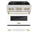 ZLINE Autograph Edition 30 in. 4.0 cu. ft. Legacy Dual Fuel Range with 4 Burner Gas Cooktop and Electric Convection Oven in Satin Stainless Steel with White Matte Door and Polished Gold Accents, Open Box-Good Condition