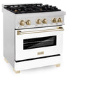 ZLINE Autograph Edition 30 in. 4.0 cu. ft. Legacy Dual Fuel Range with 4 Burner Gas Cooktop and Electric Convection Oven in Satin Stainless Steel with White Matte Door and Polished Gold Accents, Open Box-Great Condition