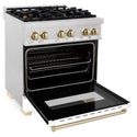 ZLINE Autograph Edition 30 in. 4.0 cu. ft. Legacy Dual Fuel Range with 4 Burner Gas Cooktop and Electric Convection Oven in Satin Stainless Steel with White Matte Door and Polished Gold Accents, Open Box-Great Condition