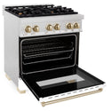 ZLINE Autograph Edition 30 in. 4.0 cu. ft. Legacy Dual Fuel Range with 4 Burner Gas Cooktop and Electric Convection Oven in Satin Stainless Steel with White Matte Door and Polished Gold Accents, Open Box-Good Condition