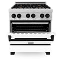 ZLINE Autograph Edition 30 in. 4.0 cu. ft. Legacy Dual Fuel Range with 4 Burner Gas Cooktop and Electric Convection Oven in Satin Stainless Steel with White Matte Door and Matte Black Accents, Open Box-Great Condition