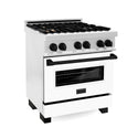 ZLINE Autograph Edition 30 in. 4.0 cu. ft. Legacy Dual Fuel Range with 4 Burner Gas Cooktop and Electric Convection Oven in Satin Stainless Steel with White Matte Door and Matte Black Accents, Open Box-Great Condition