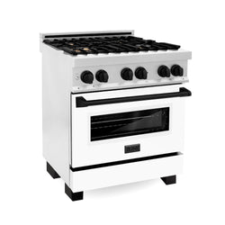 ZLINE Autograph Edition 30 in. 4.0 cu. ft. Legacy Dual Fuel Range with 4 Burner Gas Cooktop and Electric Convection Oven in Satin Stainless Steel with White Matte Door and Matte Black Accents, Open Box-Great Condition