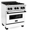 ZLINE Autograph Edition 30 in. 4.0 cu. ft. Legacy Dual Fuel Range with 4 Burner Gas Cooktop and Electric Convection Oven in Satin Stainless Steel with White Matte Door and Matte Black Accents (RASZ-WM-30-MB)