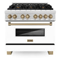 ZLINE Autograph Edition 36 in. 4.6 cu. ft. Legacy Dual Fuel Range with 6 Burner Gas Cooktop and Electric Convection Oven in Satin Stainless Steel with White Matte Door and Champagne Bronze Accents, Open Box-Good Condition