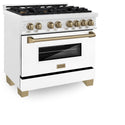 ZLINE Autograph Edition 36 in. 4.6 cu. ft. Legacy Dual Fuel Range with 6 Burner Gas Cooktop and Electric Convection Oven in Satin Stainless Steel with White Matte Door and Champagne Bronze Accents, Open Box-Good Condition