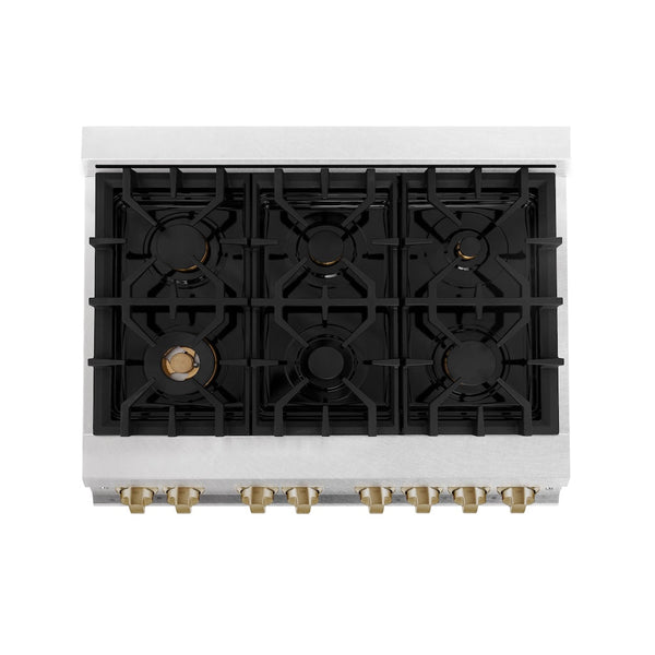 ZLINE Autograph Edition 36 in. 4.6 cu. ft. Legacy Dual Fuel Range with 6 Burner Gas Cooktop and Electric Convection Oven in Satin Stainless Steel with White Matte Door and Champagne Bronze Accents, Open Box-Good Condition
