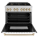ZLINE Autograph Edition 36 in. 4.6 cu. ft. Legacy Dual Fuel Range with 6 Burner Gas Cooktop and Electric Convection Oven in Satin Stainless Steel with White Matte Door and Polished Gold Accents, Open Box-Good Condition