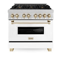 ZLINE Autograph Edition 36 in. 4.6 cu. ft. Legacy Dual Fuel Range with 6 Burner Gas Cooktop and Electric Convection Oven in Satin Stainless Steel with White Matte Door and Polished Gold Accents, Open Box-Good Condition