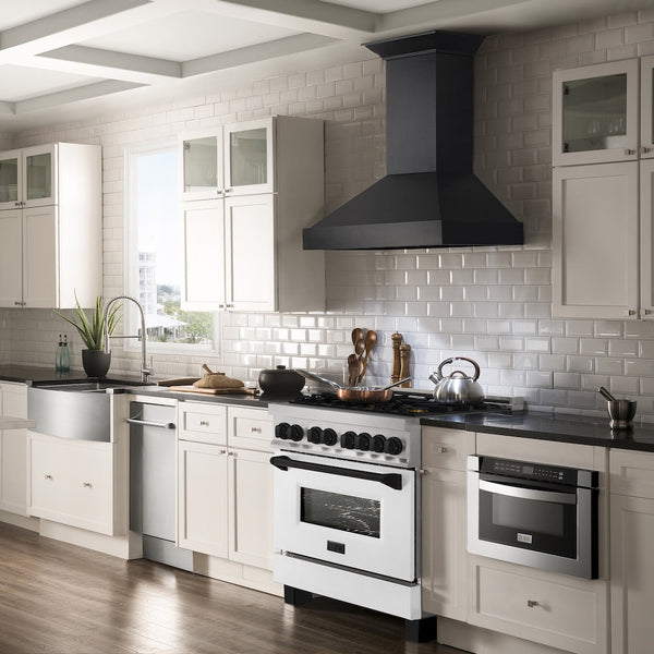 ZLINE Autograph Edition 36 in. 4.6 cu. ft. Legacy Dual Fuel Range with 6 Burner Gas Cooktop and Electric Convection Oven in Satin Stainless Steel with White Matte Door and Matte Black Accents, Open Box-Good Condition