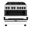 ZLINE Autograph Edition 36 in. 4.6 cu. ft. Legacy Dual Fuel Range with 6 Burner Gas Cooktop and Electric Convection Oven in Satin Stainless Steel with White Matte Door and Matte Black Accents, Open Box-Good Condition