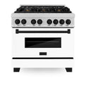 ZLINE Autograph Edition 36 in. 4.6 cu. ft. Legacy Dual Fuel Range with 6 Burner Gas Cooktop and Electric Convection Oven in Satin Stainless Steel with White Matte Door and Matte Black Accents, Open Box-Good Condition
