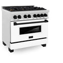 ZLINE Autograph Edition 36 in. 4.6 cu. ft. Legacy Dual Fuel Range with 6 Burner Gas Cooktop and Electric Convection Oven in Satin Stainless Steel with White Matte Door and Matte Black Accents, Open Box-Good Condition