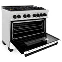 ZLINE Autograph Edition 36 in. 4.6 cu. ft. Legacy Dual Fuel Range with 6 Burner Gas Cooktop and Electric Convection Oven in Satin Stainless Steel with White Matte Door and Matte Black Accents, Open Box-Good Condition