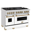 ZLINE Autograph Edition 48 in. 6.0 cu. ft. Legacy Dual Fuel Range with 7 Burner Gas Cooktop and 2 Electric Ovens in Satin Stainless Steel with White Matte Doors and Champagne Bronze Accents, Open Box-Great Condition