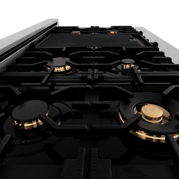 ZLINE Autograph Edition 48 in. 6.0 cu. ft. Legacy Dual Fuel Range with 7 Burner Gas Cooktop and 2 Electric Ovens in Satin Stainless Steel with White Matte Doors and Polished Gold Accents, Open Box-Great Condition