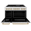 ZLINE Autograph Edition 48 in. 6.0 cu. ft. Legacy Dual Fuel Range with 7 Burner Gas Cooktop and 2 Electric Ovens in Satin Stainless Steel with White Matte Doors and Polished Gold Accents, Open Box-Great Condition