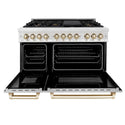 ZLINE Autograph Edition 48 in. 6.0 cu. ft. Legacy Dual Fuel Range with 7 Burner Gas Cooktop and 2 Electric Ovens in Satin Stainless Steel with White Matte Doors and Polished Gold Accents, Open Box-Good Condition