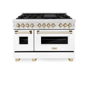 ZLINE Autograph Edition 48 in. 6.0 cu. ft. Legacy Dual Fuel Range with 7 Burner Gas Cooktop and 2 Electric Ovens in Satin Stainless Steel with White Matte Doors and Polished Gold Accents, Open Box-Good Condition