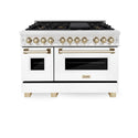 ZLINE Autograph Edition 48 in. 6.0 cu. ft. Legacy Dual Fuel Range with 7 Burner Gas Cooktop and 2 Electric Ovens in Satin Stainless Steel with White Matte Doors and Polished Gold Accents, Open Box-Great Condition
