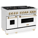 ZLINE Autograph Edition 48 in. 6.0 cu. ft. Legacy Dual Fuel Range with 7 Burner Gas Cooktop and 2 Electric Ovens in Satin Stainless Steel with White Matte Doors and Polished Gold Accents, Open Box-Great Condition