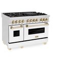 ZLINE Autograph Edition 48 in. 6.0 cu. ft. Legacy Dual Fuel Range with 7 Burner Gas Cooktop and 2 Electric Ovens in Satin Stainless Steel with White Matte Doors and Polished Gold Accents, Open Box-Great Condition