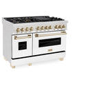 ZLINE Autograph Edition 48 in. 6.0 cu. ft. Legacy Dual Fuel Range with 7 Burner Gas Cooktop and 2 Electric Ovens in Satin Stainless Steel with White Matte Doors and Polished Gold Accents, Open Box-Good Condition