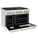 ZLINE Autograph Edition 48 in. 6.0 cu. ft. Legacy Dual Fuel Range with 7 Burner Gas Cooktop and 2 Electric Ovens in Satin Stainless Steel with White Matte Doors and Polished Gold Accents, Open Box-Good Condition