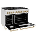 ZLINE Autograph Edition 48 in. 6.0 cu. ft. Legacy Dual Fuel Range with 7 Burner Gas Cooktop and 2 Electric Ovens in Satin Stainless Steel with White Matte Doors and Polished Gold Accents, Open Box-Great Condition
