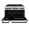 ZLINE Autograph Edition 48 in. 6.0 cu. ft. Legacy Dual Fuel Range with 7 Burner Gas Cooktop and 2 Electric Ovens in Satin Stainless Steel with White Matte Doors and Matte Black Accents, Open Box-Great Condition