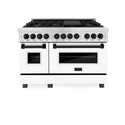 ZLINE Autograph Edition 48 in. 6.0 cu. ft. Legacy Dual Fuel Range with 7 Burner Gas Cooktop and 2 Electric Ovens in Satin Stainless Steel with White Matte Doors and Matte Black Accents, Open Box-Great Condition