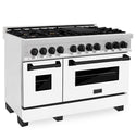 ZLINE Autograph Edition 48 in. 6.0 cu. ft. Legacy Dual Fuel Range with 7 Burner Gas Cooktop and 2 Electric Ovens in Satin Stainless Steel with White Matte Doors and Matte Black Accents, Open Box-Good Condition