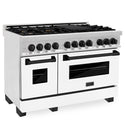 ZLINE Autograph Edition 48 in. 6.0 cu. ft. Legacy Dual Fuel Range with 7 Burner Gas Cooktop and 2 Electric Ovens in Satin Stainless Steel with White Matte Doors and Matte Black Accents, Open Box-Great Condition
