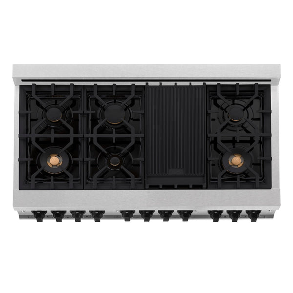 ZLINE Autograph Edition 48 in. 6.0 cu. ft. Legacy Dual Fuel Range with 7 Burner Gas Cooktop and 2 Electric Ovens in Satin Stainless Steel with White Matte Doors and Matte Black Accents, Open Box-Great Condition