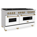 ZLINE Autograph Edition 60 in. 7.4 cu. ft. Legacy Dual Fuel Range with 9 Burner Gas Cooktop and 2 Electric Convection Ovens in Satin Stainless Steel with White Matte Doors and Champagne Bronze Accents, Open Box-Great Condition