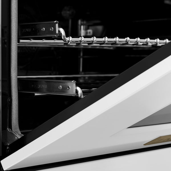 ZLINE Autograph Edition 60 in. 7.4 cu. ft. Legacy Dual Fuel Range with 9 Burner Gas Cooktop and 2 Electric Convection Ovens in Satin Stainless Steel with White Matte Doors and Champagne Bronze Accents, Open Box-Great Condition