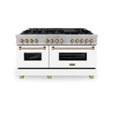 ZLINE Autograph Edition 60 in. 7.4 cu. ft. Legacy Dual Fuel Range with 9 Burner Gas Cooktop and 2 Electric Convection Ovens in Satin Stainless Steel with White Matte Doors and Champagne Bronze Accents, Open Box-Great Condition