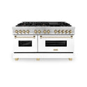 ZLINE Autograph Edition 60 in. 7.4 cu. ft. Legacy Dual Fuel Range with 9 Burner Gas Cooktop and 2 Electric Convection Ovens in Satin Stainless Steel with White Matte Doors and Polished Gold Accents, Open Box-Good Condition