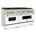 ZLINE Autograph Edition 60 in. 7.4 cu. ft. Legacy Dual Fuel Range with 9 Burner Gas Cooktop and 2 Electric Convection Ovens in Satin Stainless Steel with White Matte Doors and Polished Gold Accents, Open Box-Great Condition