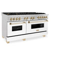 ZLINE Autograph Edition 60 in. 7.4 cu. ft. Legacy Dual Fuel Range with 9 Burner Gas Cooktop and 2 Electric Convection Ovens in Satin Stainless Steel with White Matte Doors and Polished Gold Accents, Open Box-Great Condition