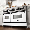 ZLINE Autograph Edition 60 in. 7.4 cu. ft. Legacy Dual Fuel Range with 9 Burner Gas Cooktop and 2 Electric Convection Ovens in Satin Stainless Steel with White Matte Doors and Matte Black Accents, Open Box-Great Condition